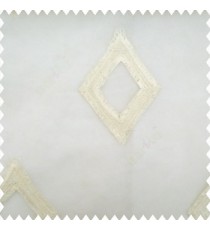 Cream white color geometric designs embroidery diamond deice shapes with transparent fabric polyester sheer curtain